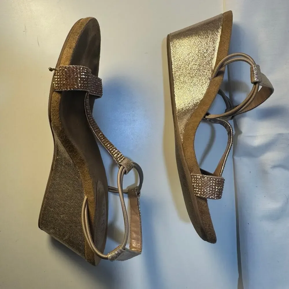 Style &Co Mulan Size 6 Gold Bronze Sequin Wedges Festive Wedding Guest Fancy